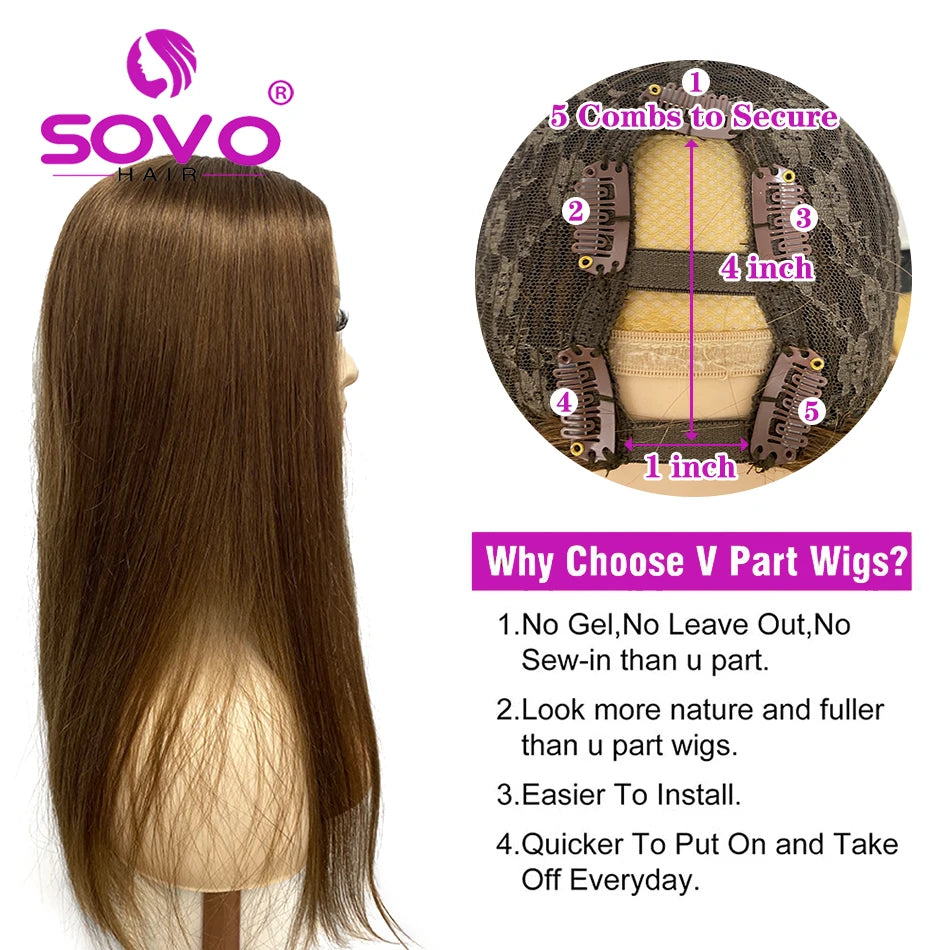 SOVO Human Hair Lace Wigs U Part Human Hair Wig 28 Inch 180 Density Natural Hair 613 Blonde U Shape Wigs Human Hair  For Women