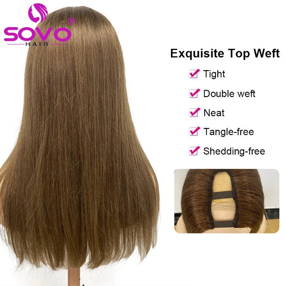 SOVO Human Hair Lace Wigs U Part Human Hair Wig 28 Inch 180 Density Natural Hair 613 Blonde U Shape Wigs Human Hair  For Women