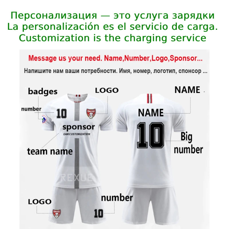 Children Football Jersey Set Men Boy Custom Soccer Uniform Outfit Kids School College Team Club Professional Training Clothes