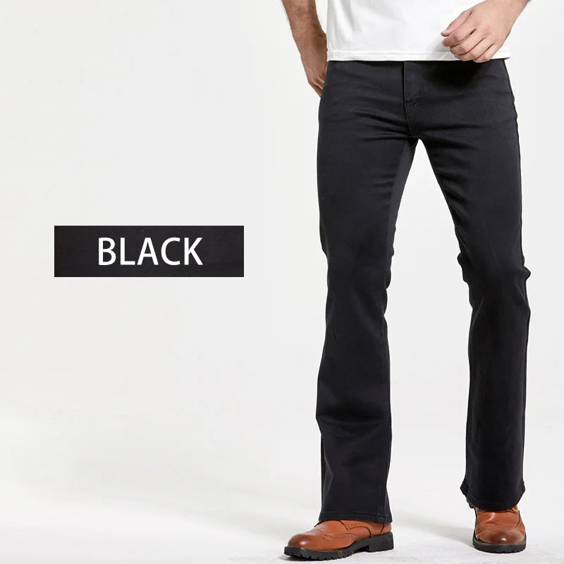 Mens Boot Cut Jeans Slightly Flared Slim Fit Blue Black Trousers Designer Classic Male Stretch Denim Pants