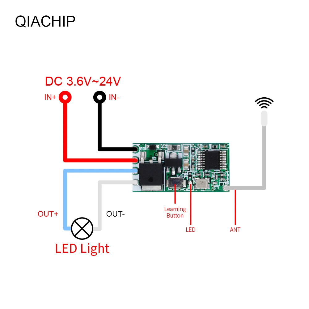 QIACHIP 5pcs 433.92Mhz Universal Wireless DC 3.6V-24V Remote Control Switch 1 CH RF Relay Receiver LED Light Controller DIY Kit