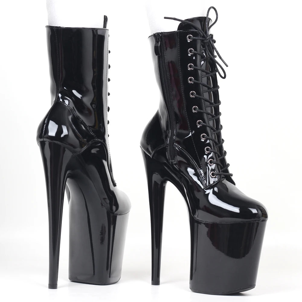 JIALUOWEI INS Style 20CM Extreme High Heels Platform Boots Lace Up Sexy Pole Dancing Ankle Boots Side Zip 5-12