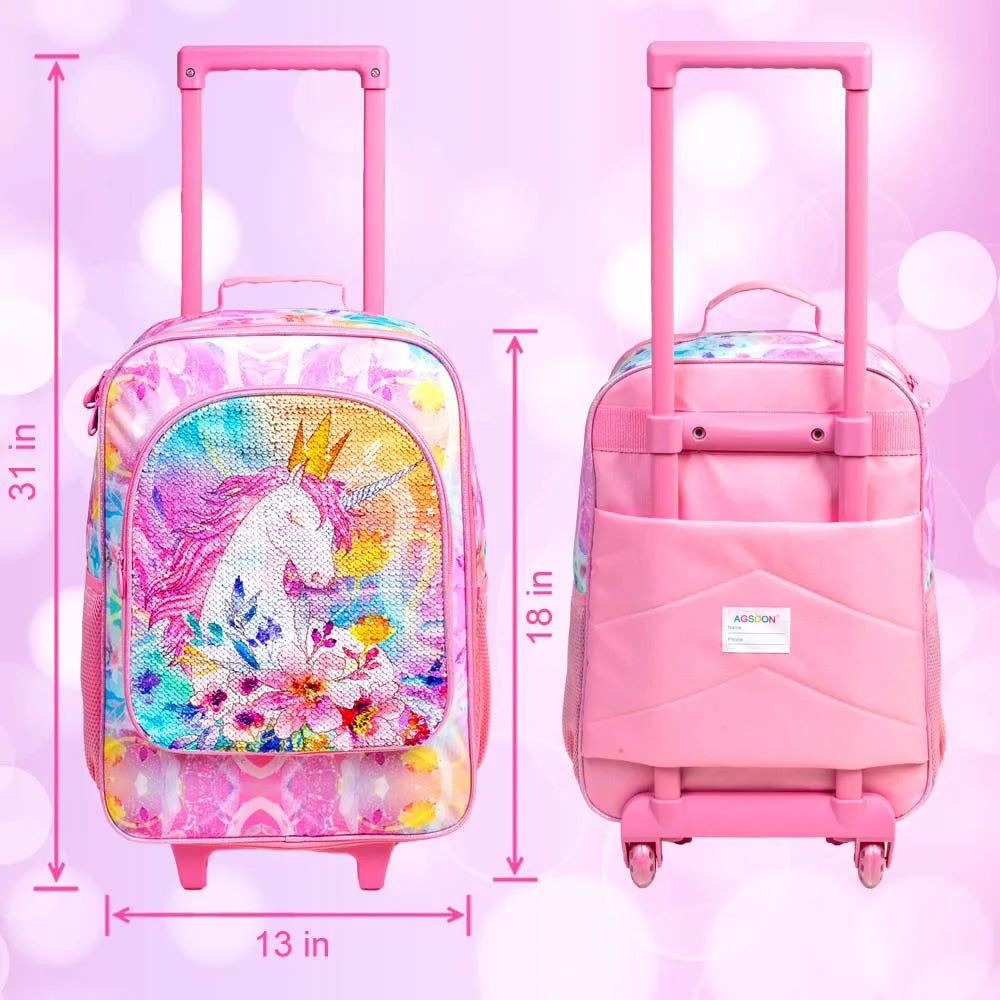 Kids Luggage for Girls, Unicorn Rolling Travel Carry on Suitcase for Toddler Children with Wheels