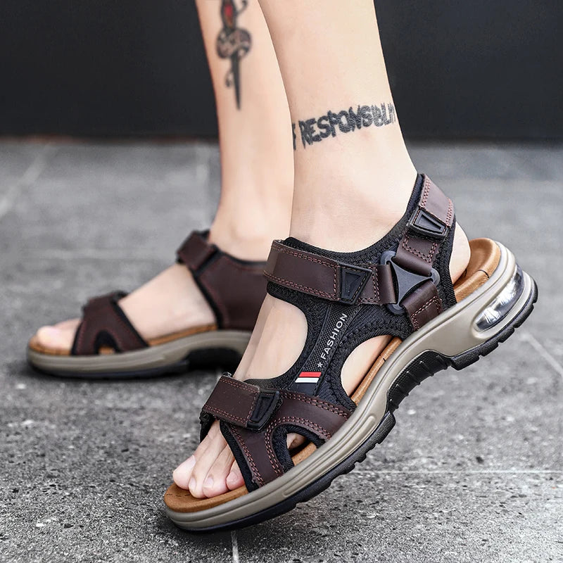 Brand Summer Men's Sandals Genuine Leather Men Slippers Gladiator Men Beach Sandals Soft Comfortable Outdoors Wading Shoes 38-46