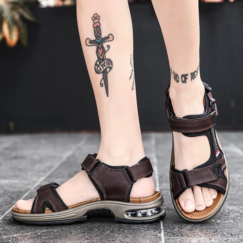 Brand Summer Men's Sandals Genuine Leather Men Slippers Gladiator Men Beach Sandals Soft Comfortable Outdoors Wading Shoes 38-46