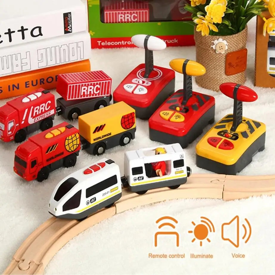 Wooden RC Train Railway Accessories Remote Control Electric Train Magnetic Rail Car Fit For All Brands Train Track Toys For Kids