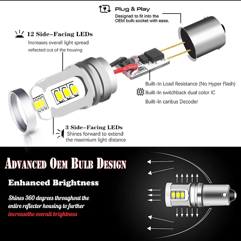 iJDM T4W BA9S LED Blub BAX9S H21W BAY9S LED 12V 24V H6W H5W LED لضوء الضباب الخلفي للسيارة أحمر أبيض مصباح عكسي لركن السيارة 6000K