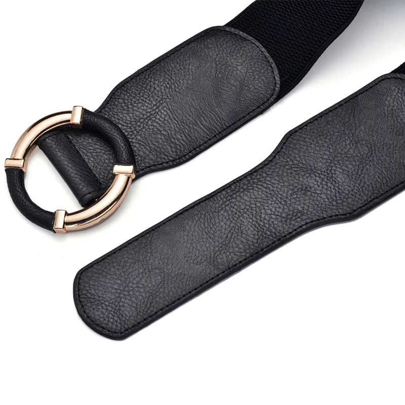 Beltox Women’s Elastic Stretch Wide Waist Belts w Wrapped Gold Circle Buckle