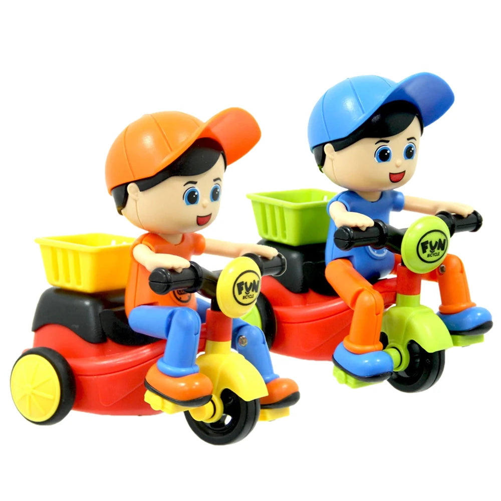 Mini Cartoon Inertia Tricycle Delivery Boy Model Toy Car Slide Swing Bicycle Children Birthday Christmas Gifts Funny Game Kids