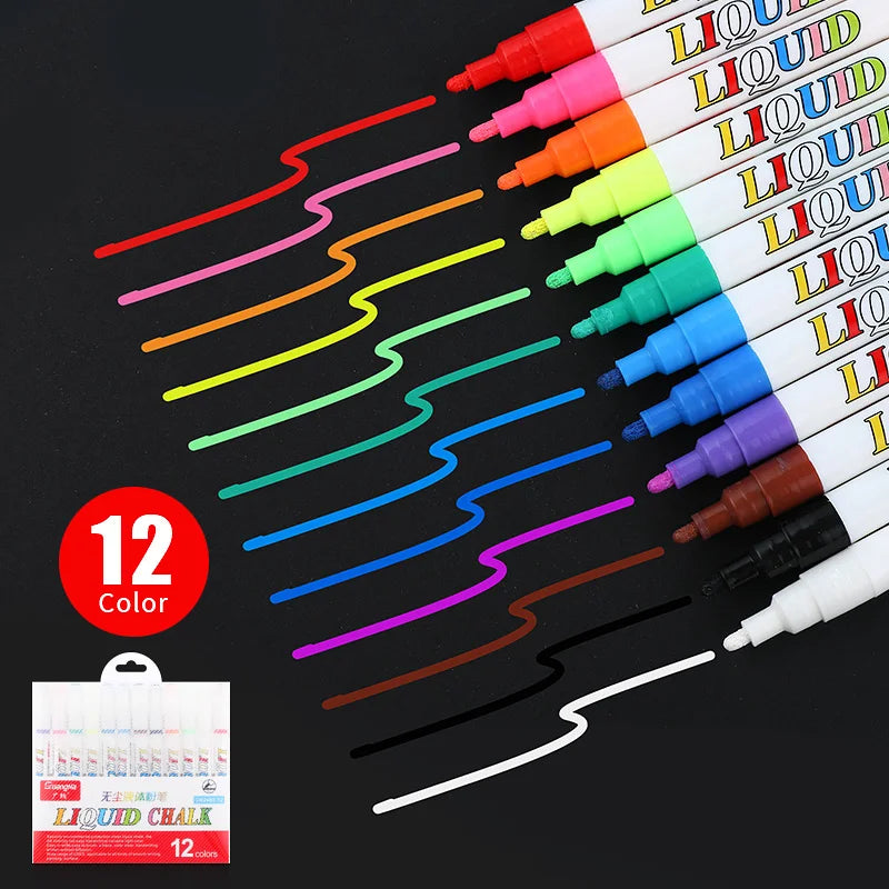 12 Color/set Liquid Erasable Chalk Marker Pen For Glass Windows Blackboard Markers Teaching Tools Office Material Escolar