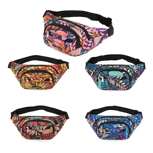 2022 HOT Leaf Printed Female Waist Bags Large Capacity Fanny Pack Men's Belt Bag  Women Fashion Casual Canvas Travel Banana Bags