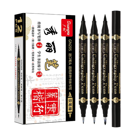 3 pcs/lot Double head Hand Lettering Pens Chinese Calligraphy Brush Pens Set Art Markers Black Ink  4 Size for Beginners Writing