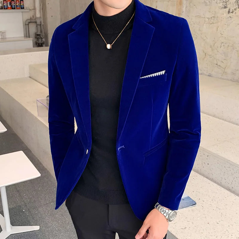 2023 Brand clothing Men Golden velvet suit/Male slim High quality business Blazers/Groom's Wedding Dress Men's jacket clothing