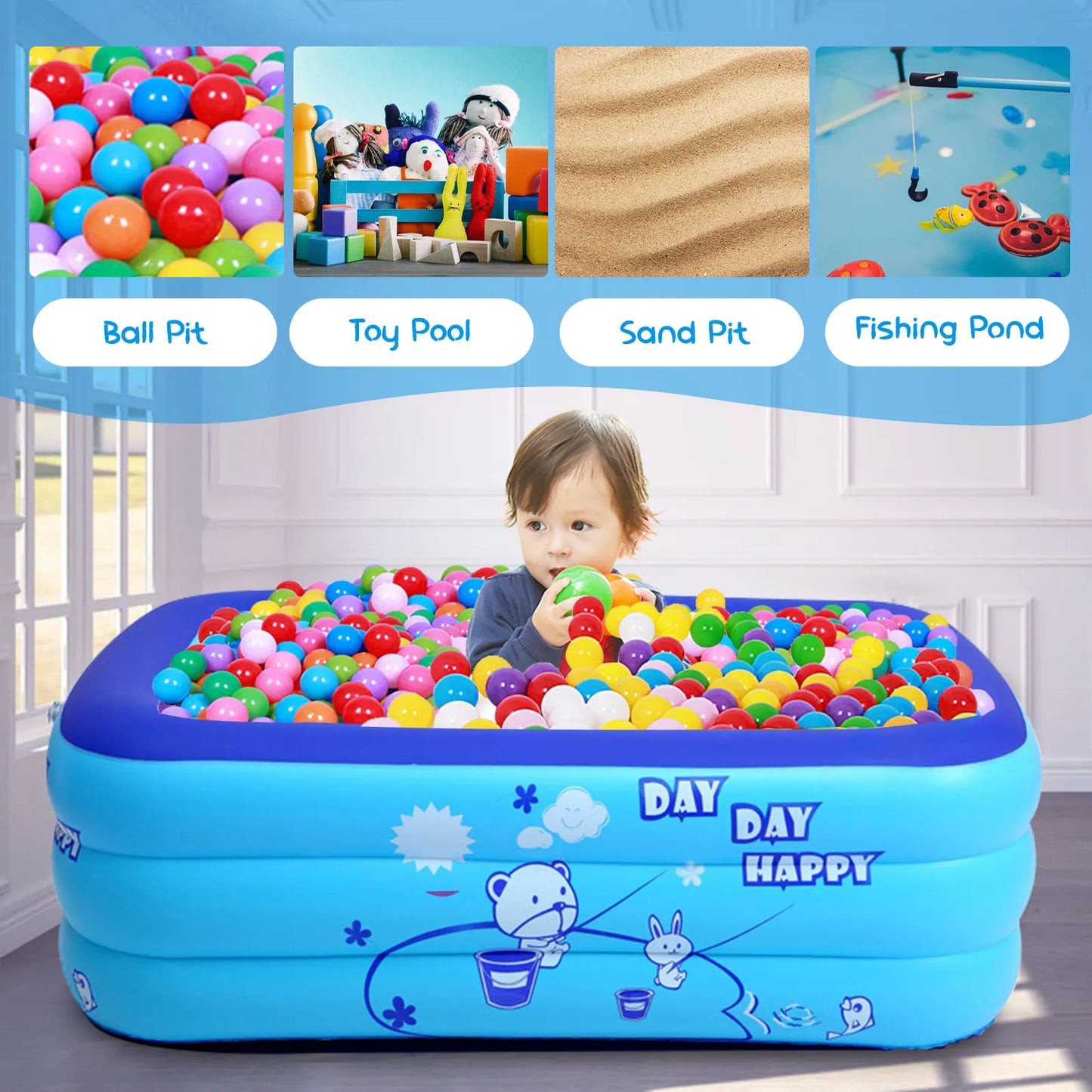 Thickening Inflatable Swimming Pool Family Summer Outdoor Water Play Pool Bathtub with Bubble Bottom for Kids 43x28x15inch