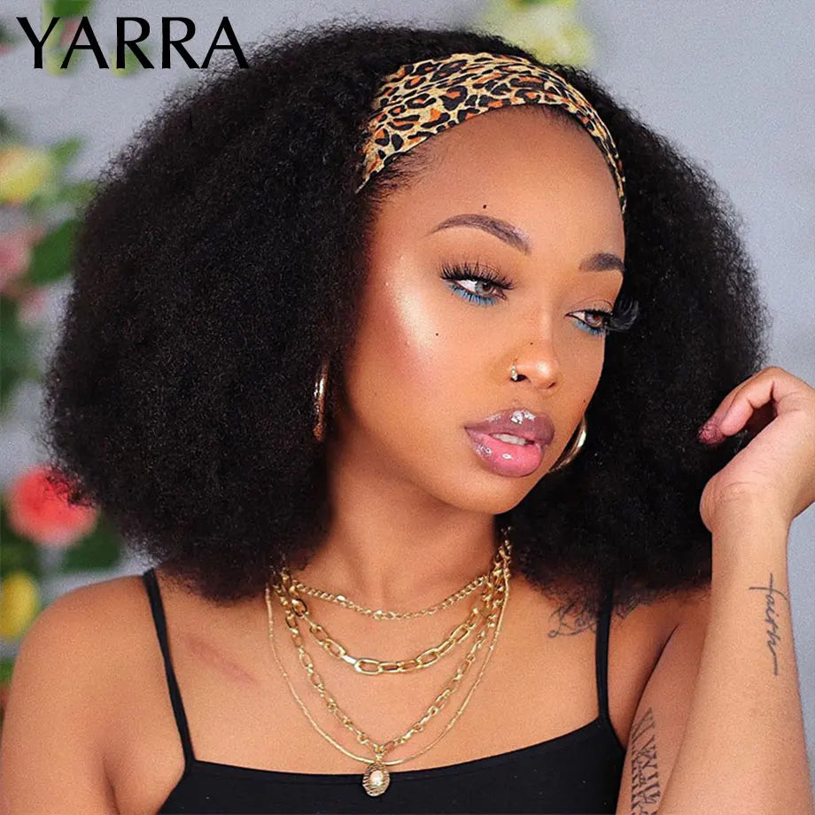 Afro Kinky Curly Human Hair Headband Wig For Black Women 180% Density Glueless Brazilian Remy Full Machine Made Hair YARRA