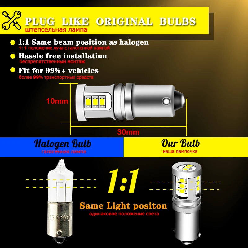 iJDM T4W BA9S LED Blub BAX9S H21W BAY9S LED 12V 24V H6W H5W LED لضوء الضباب الخلفي للسيارة أحمر أبيض مصباح عكسي لركن السيارة 6000K