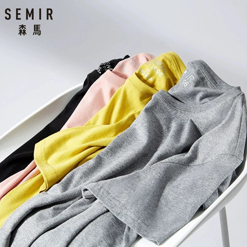 SEMIR летние хлопковые мужские футболки 2023 простые стрейчевые однотонные новые топы с круглым вырезом одежда повседневная футболка мужская уличная крутые футболки