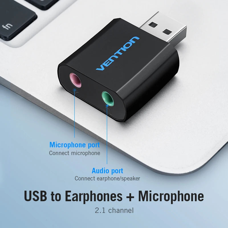 USB-звуковая карта Vention USB-аудиоинтерфейс, адаптер для наушников, звуковая карта для микрофона, динамика, ноутбука, PS4, компьютера, внешняя звуковая карта