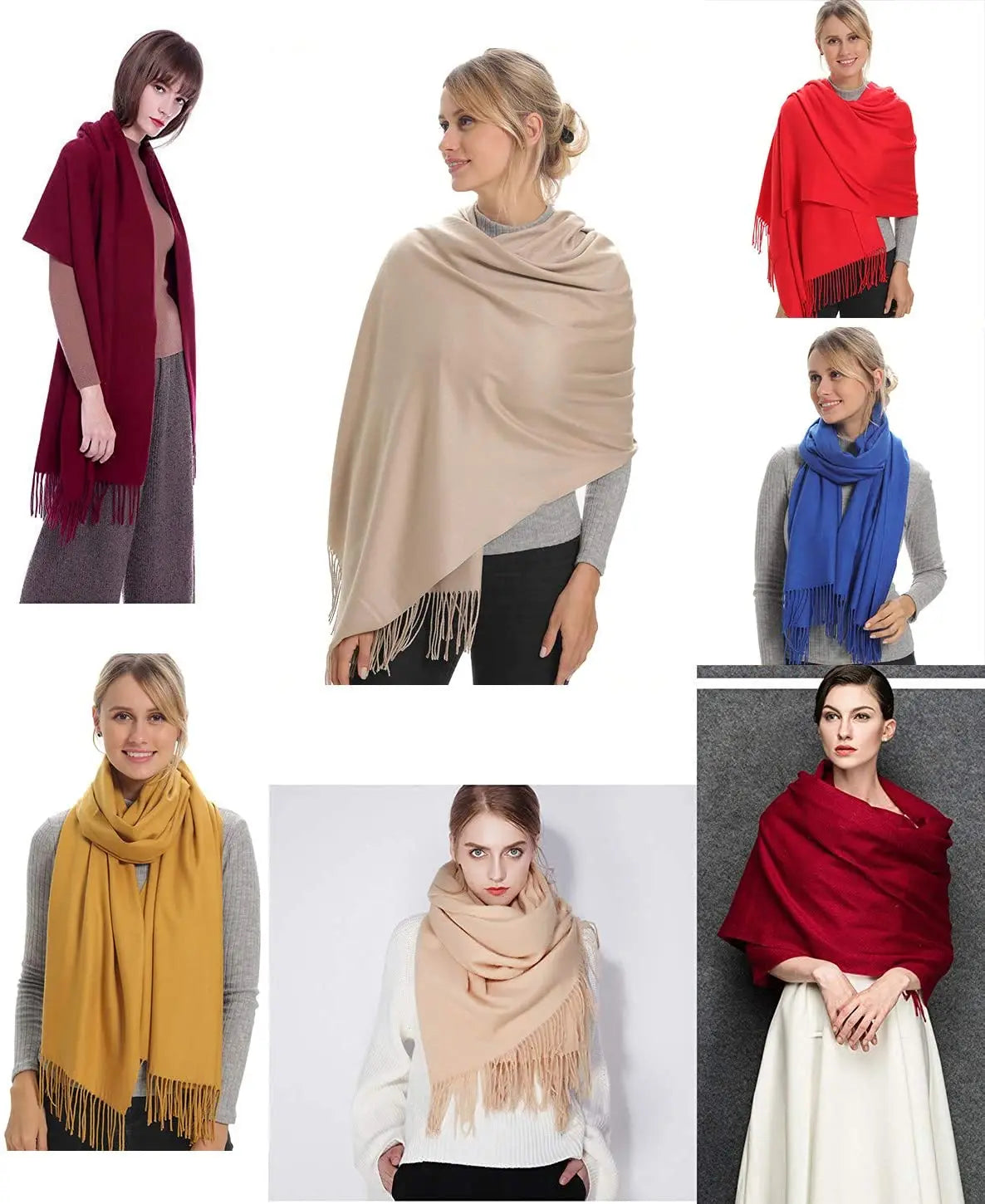 Fashion women scarf thin shawls Solid Color Women Scarf Winter Hijabs Tassels Long Cashmere Like Pashmina Hijabs Scarves Wraps