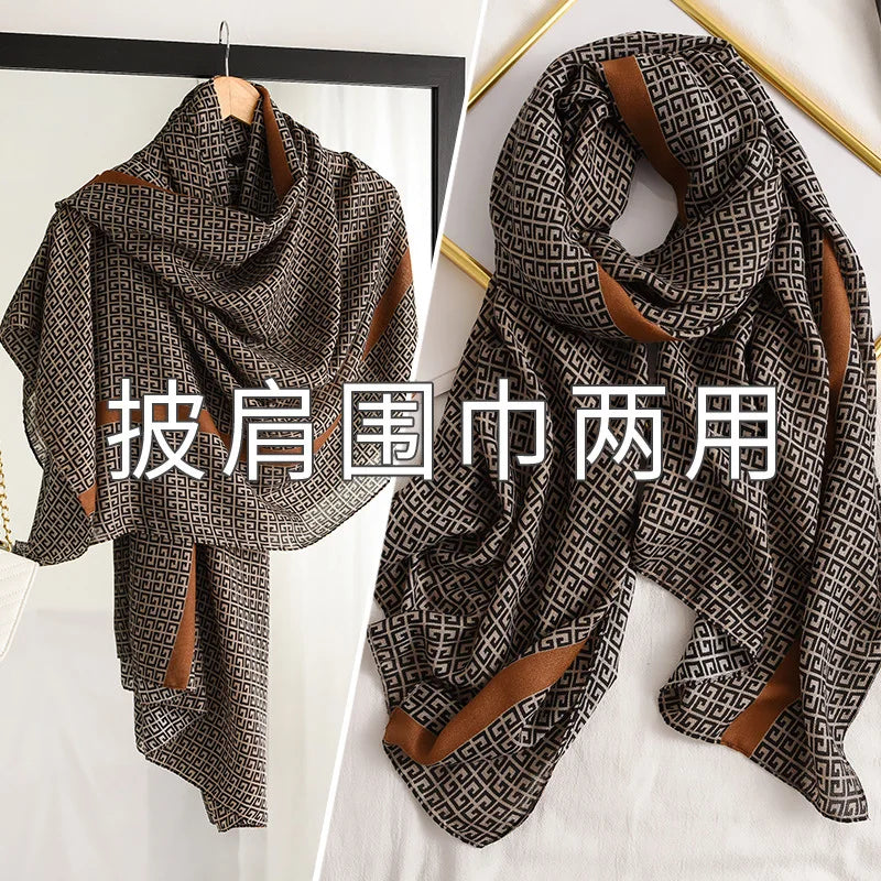 Plaid Scarf For Women Summer Sun Protection Spring Autumn Fashion Shawl Thin Cotton Linen Silk Scarf Big Size 180*90cm