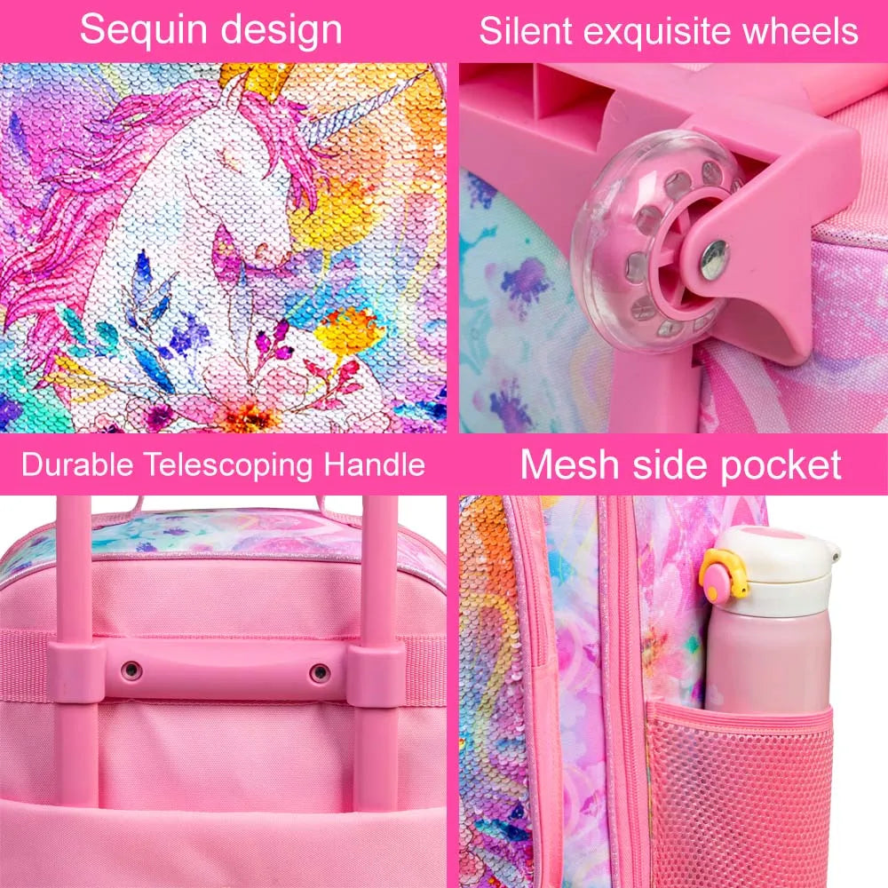 Kids Luggage for Girls, Unicorn Rolling Travel Carry on Suitcase for Toddler Children with Wheels