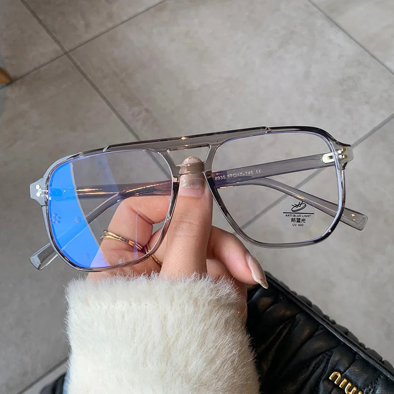 SO&EI Fashion Square Double Bridges TR90 Women Glasses Frame Clear Anti-Blu-Ray Eyewear Retro Men Optical Frame Computer Goggles