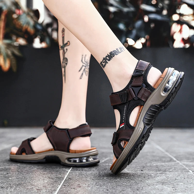 Brand Summer Men's Sandals Genuine Leather Men Slippers Gladiator Men Beach Sandals Soft Comfortable Outdoors Wading Shoes 38-46