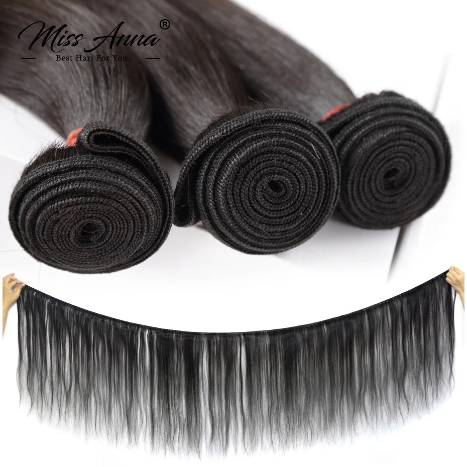 Missanna 32 34 36 38 40Inch Straight Bundle Brazilian Soft Weave Bundles 1/3/4 Pcs Thick Natural Remy 100% Human Hair Extensions