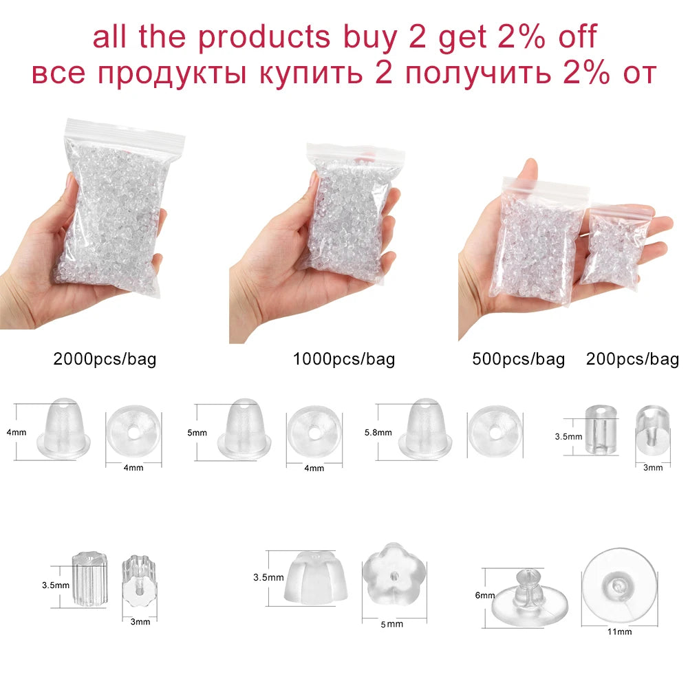 200-2000pcs Soft Silicone Rubber Earring Back Stoppers for Stud Earrings DIY Earring Findings Accessories Bullet Tube Ear Plugs