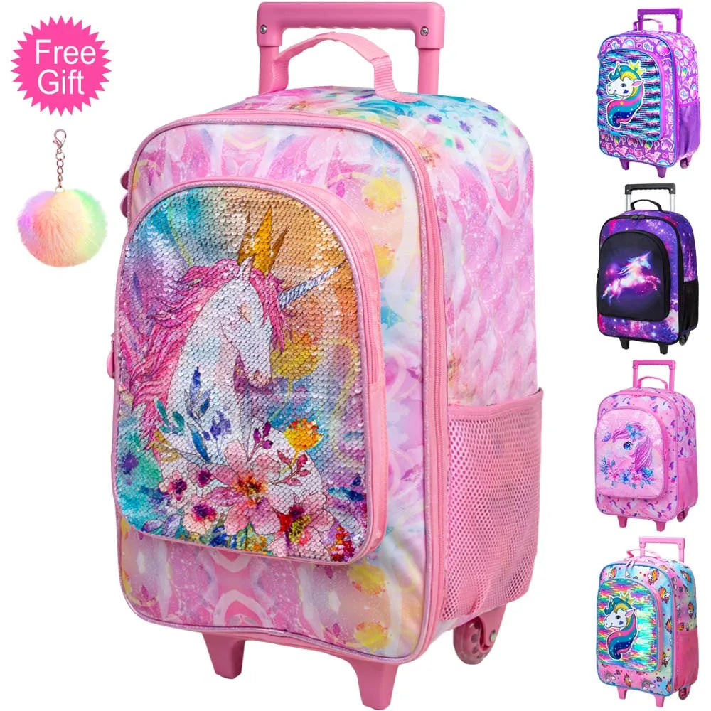 Детский багаж для девочек, дорожный чемодан Unicorn Rolling Carry on для малышей с колесами