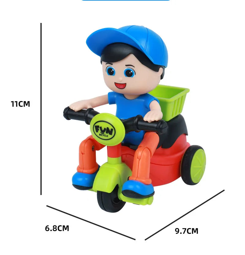 Mini Cartoon Inertia Tricycle Delivery Boy Model Toy Car Slide Swing Bicycle Children Birthday Christmas Gifts Funny Game Kids