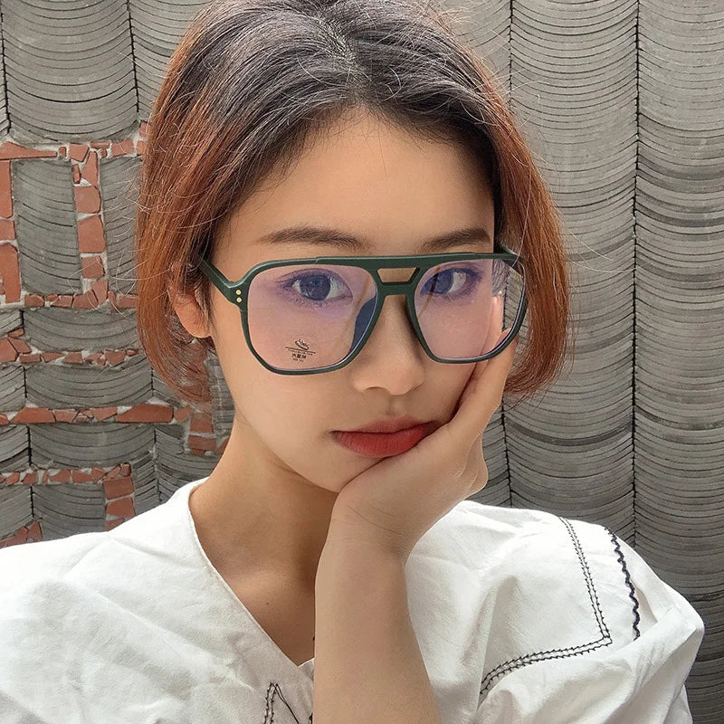 SO&EI Fashion Square Double Bridges TR90 Women Glasses Frame Clear Anti-Blu-Ray Eyewear Retro Men Optical Frame Computer Goggles