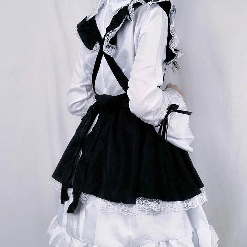 Women Maid Outfit Lolita Cosplay Cute Sexy Erotic Kawaii Cafe Costume Black White Men Uniform Apron Dress Cute Bowknot Mucama