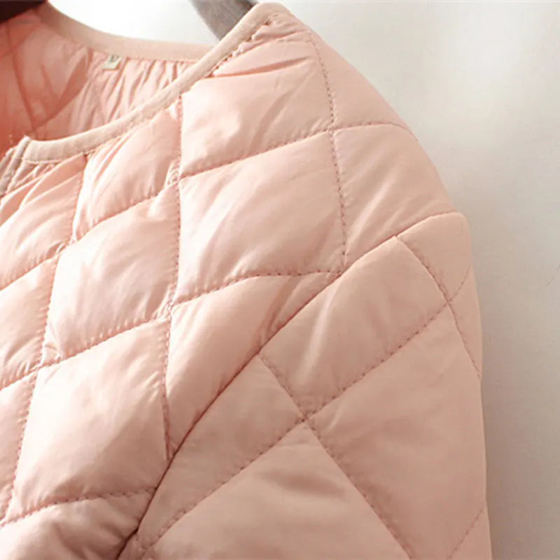 Plus Size Short Parkas Women Clothing Autumn Winter Warm Argyle Zipper Padded Coats Fashion Slim O-Neck  Thin Quilted Jacket