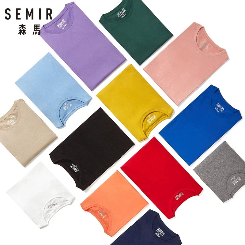 SEMIR تي شيرت قطني صيفي للرجال 2023 بسيط بياقة دائرية قابل للتمدد ملابس علوية جديدة ملابس غير رسمية تي شيرت رجالي ملابس الشارع تي شيرت رائع