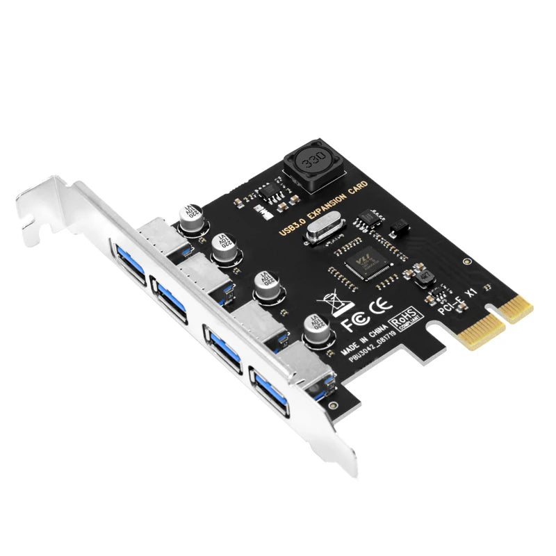 بطاقة توسيع USB 3.0 PCI-E ذات 4 منافذ PCI Express PCIe USB 3.0 HUB محول وحدة تحكم USB3.0 ذات 4 منافذ USB 3.0 USB 3.0 PCI e PCIe Express 1X