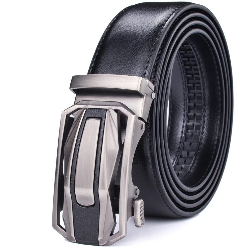 Men’s Genuine Leather Ratchet Dress Belt with Automatic Sliding Buckle Plus Size