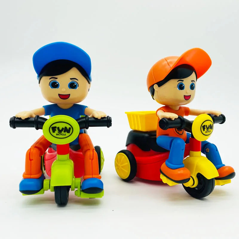 Mini Cartoon Inertia Tricycle Delivery Boy Model Toy Car Slide Swing Bicycle Children Birthday Christmas Gifts Funny Game Kids