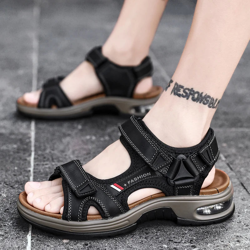 Brand Summer Men's Sandals Genuine Leather Men Slippers Gladiator Men Beach Sandals Soft Comfortable Outdoors Wading Shoes 38-46