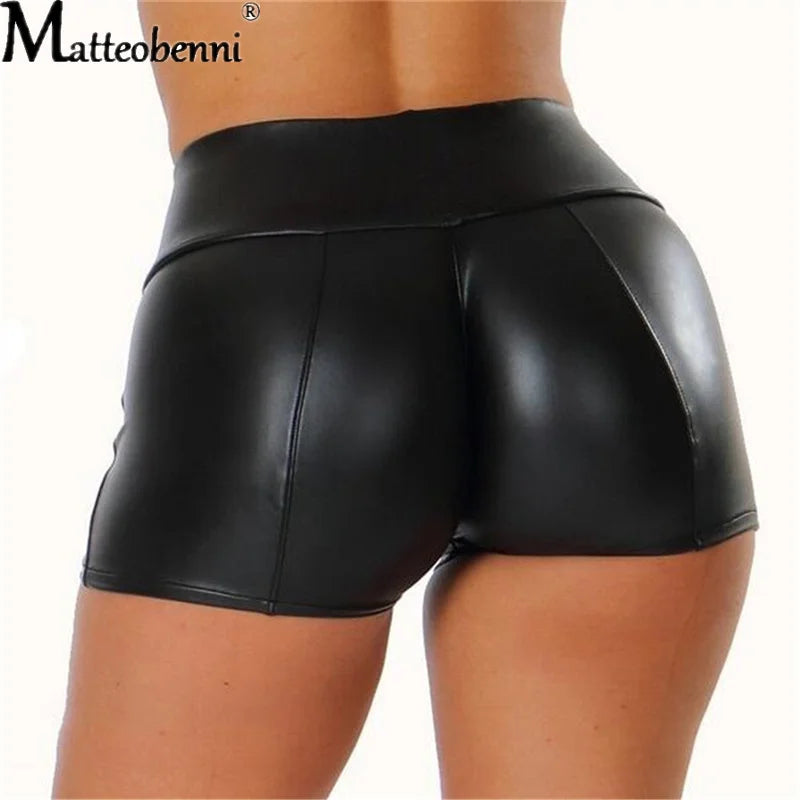 Sexy Womens Shorts Elastic High Waist Wetlook Faux PU Leather Short Pants Latex Hot Goth Shorts Pole Dance Clubwear Mini Shorts