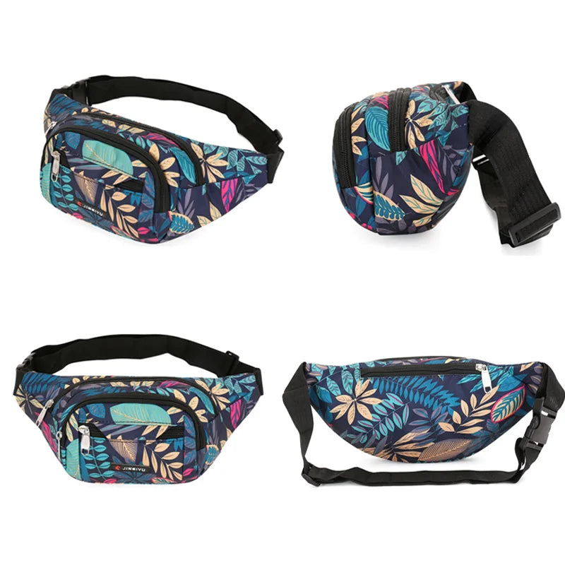 2022 HOT Leaf Printed Female Waist Bags Large Capacity Fanny Pack Men's Belt Bag  Women Fashion Casual Canvas Travel Banana Bags