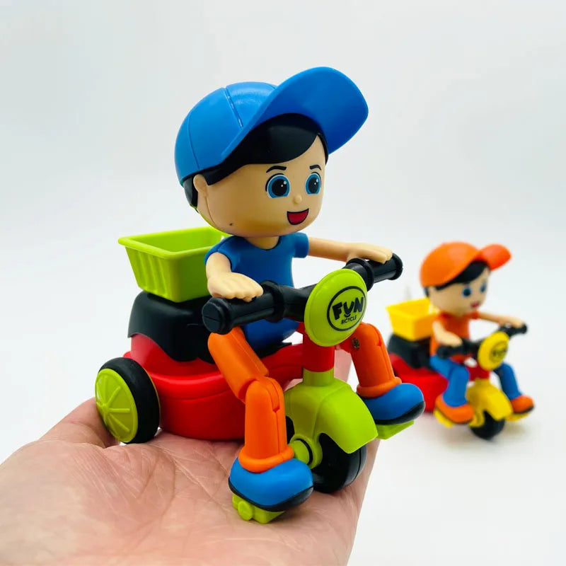 Mini Cartoon Inertia Tricycle Delivery Boy Model Toy Car Slide Swing Bicycle Children Birthday Christmas Gifts Funny Game Kids