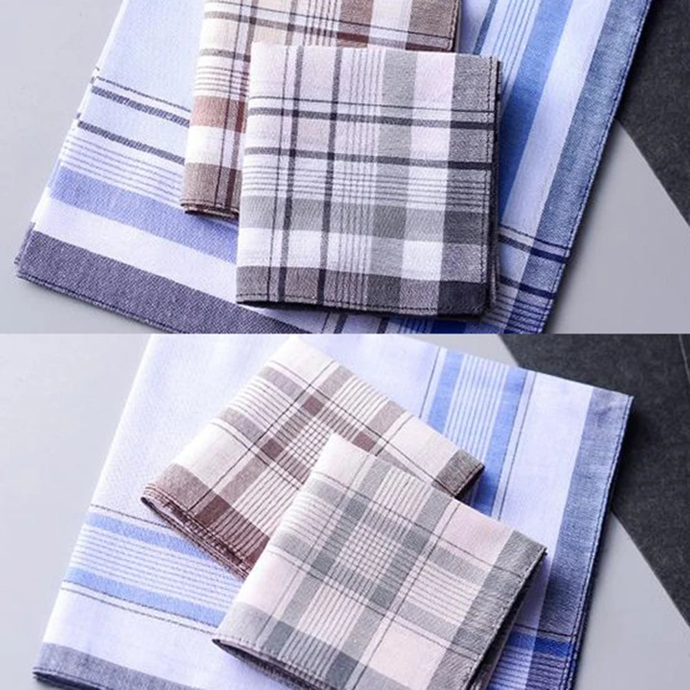 5Pcs/lot Square Plaid Stripe Handkerchiefs Men Classic Vintage Pocket Pocket Cotton Towel For Wedding Party 38*38cm Random