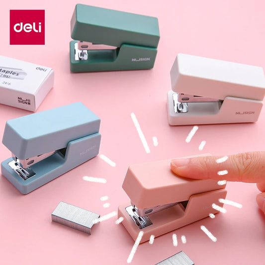 DELI Mini Stapler Set Portable Color Paper Binding Machine Use 24/6 26/6 Staples Fashion Stationery Office Supplies