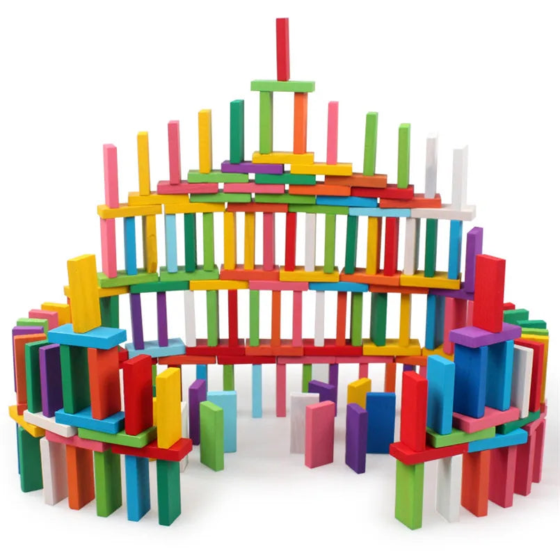 240PCS/set Rainbow Wooden Domino Toy Set Kids Children Baby Dominoes Game Building Blocks Educational Natural Wood Toys Gifts