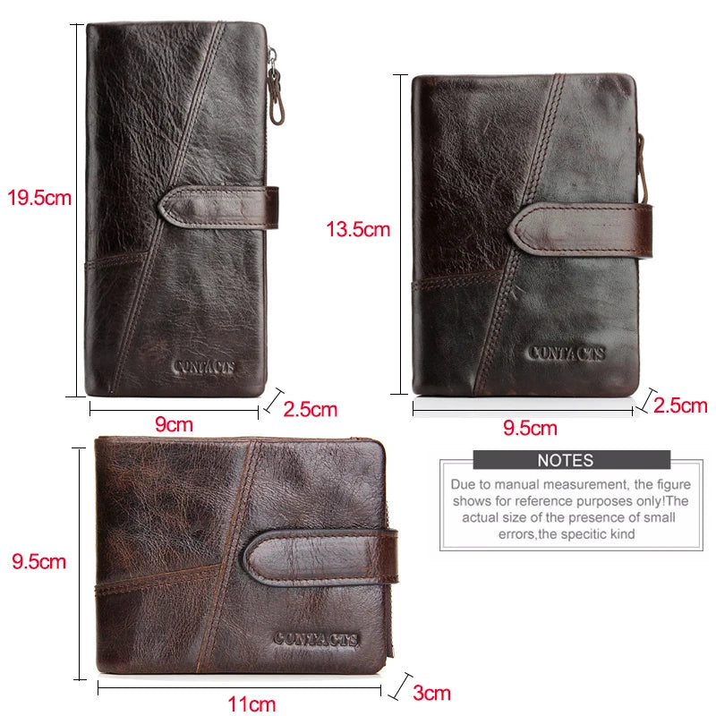 CONTACT'S Genuine Crazy Horse Cowhide Leather Men Wallets Fashion Purse With Card Holder Vintage Long Wallet Clutch Wrist Bag