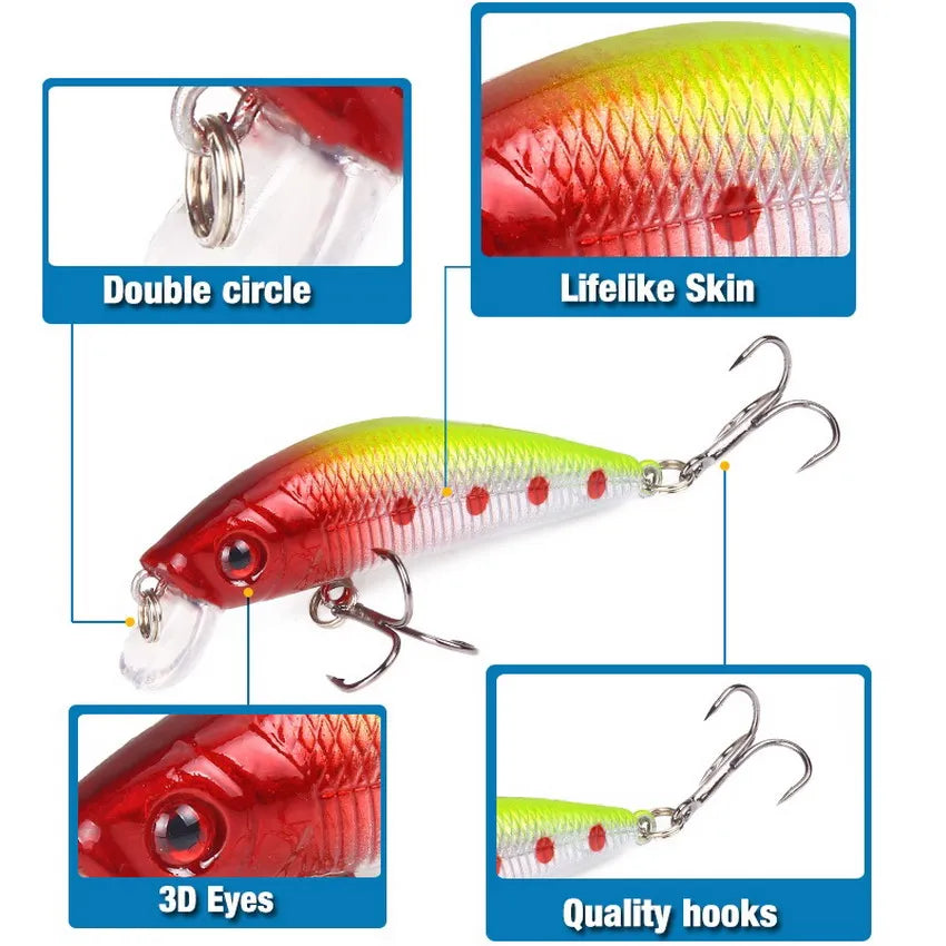 Aorace Minnow Fishing Lure 70mm 8g 3D Eyes Crankbait wobbler Artificial Plastic Hard Bait Fishing Tackle