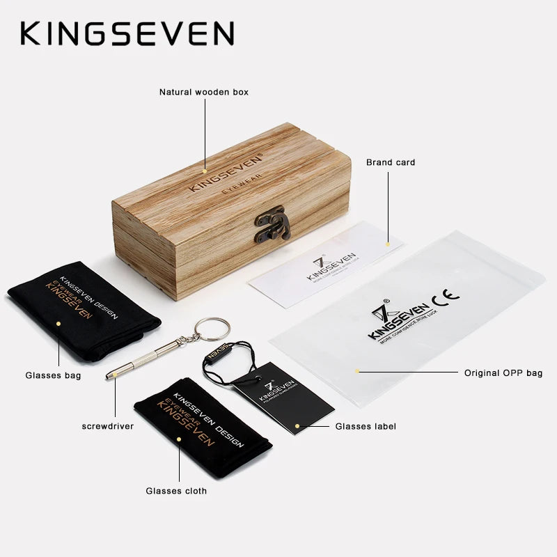 KINGSEVEN النظارات الشمسية للرجال UV400 الاستقطاب المرأة النظارات الإطار الخشب الطبيعي موضة نظارات شمسية نظارات حماية