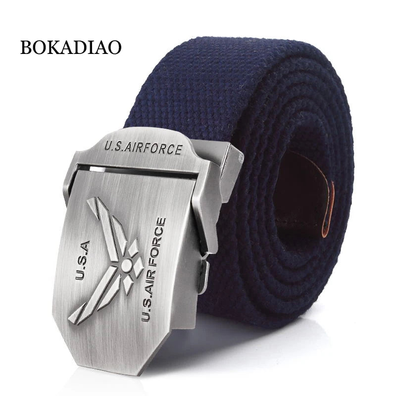 BOKADIAO Men&Women Military Canvas Belt Luxury U.S.AIR FORCE Metal Buckle Jeans Belt Army Tactical Belts for Men Waistband Strap