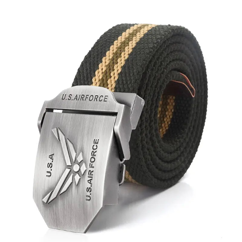 BOKADIAO Men&Women Military Canvas Belt Luxury U.S.AIR FORCE Metal Buckle Jeans Belt Army Tactical Belts for Men Waistband Strap